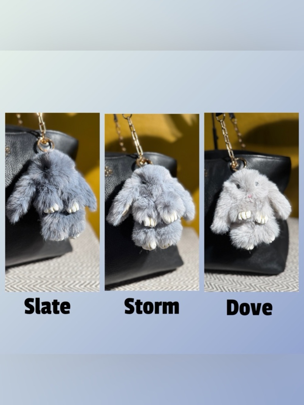 Faux Fur Bunny Bag Charm | Gray Shades & Gold Hardware - Choice of One